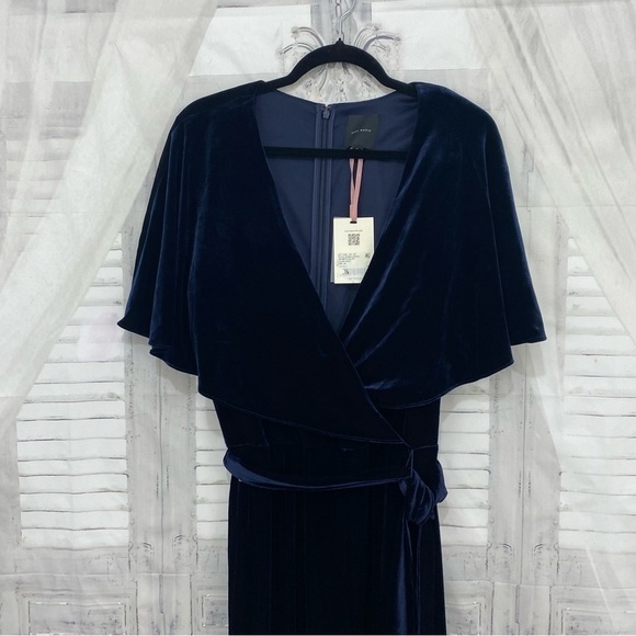 Alex Marie Size 16 Capelet Cape Navy Blue Velvet V-Neck Jumpsuit Wide Leg Formal - Picture 6 of 11